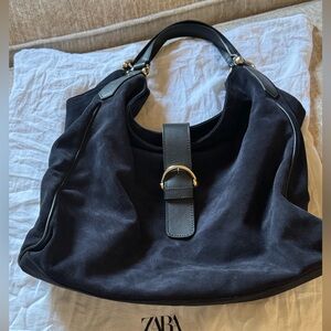 NWOT Zara Navy Blue Suede Hobo Bag